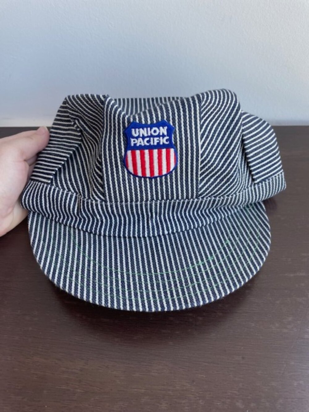 Vintage Union Pacific Railroad Striped Conductor Snapback Hat Made in Hong Kong